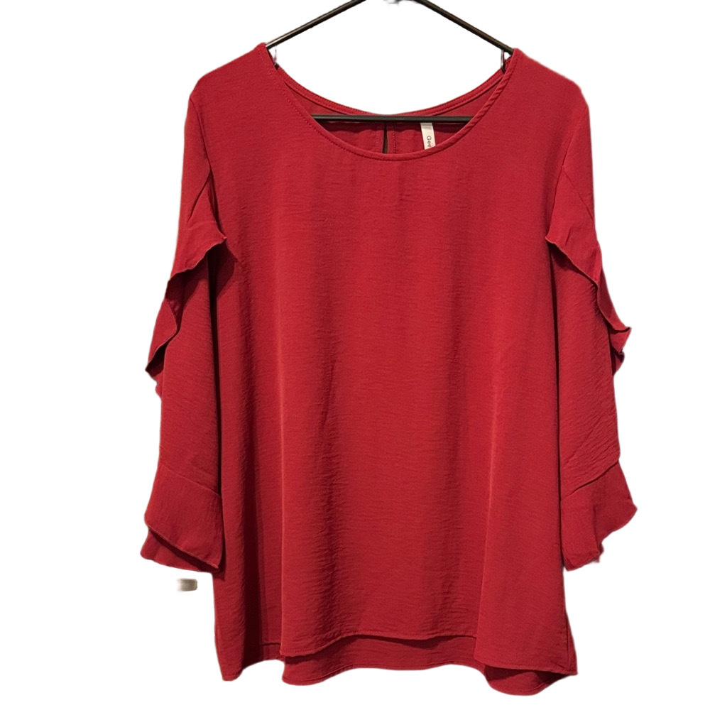 GeeGee Chic Crimson Women's Blouse with 3/4 Ruffle Sleeves Size 1X